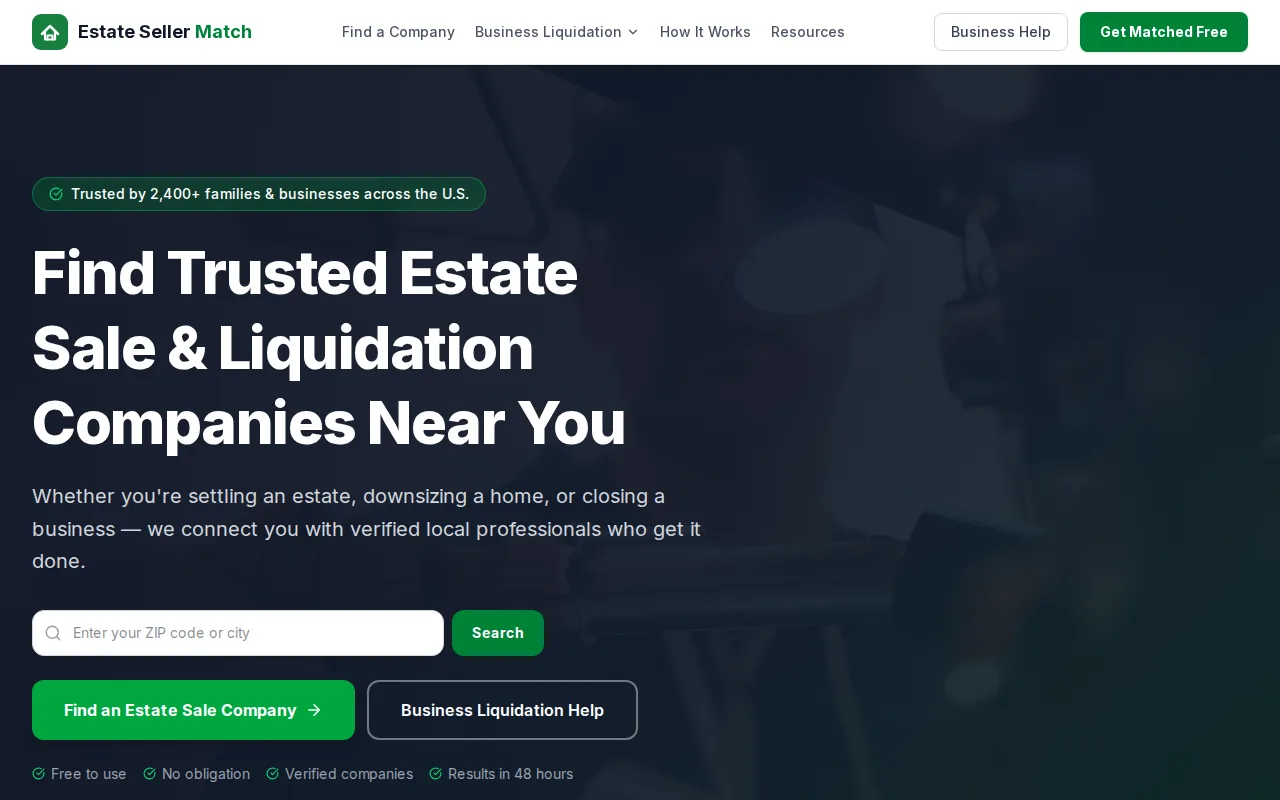 EstateSellerMatch: visual reference for 1. EstateSellerMatch (Our Top Pick) — Nationwide Matching Platform