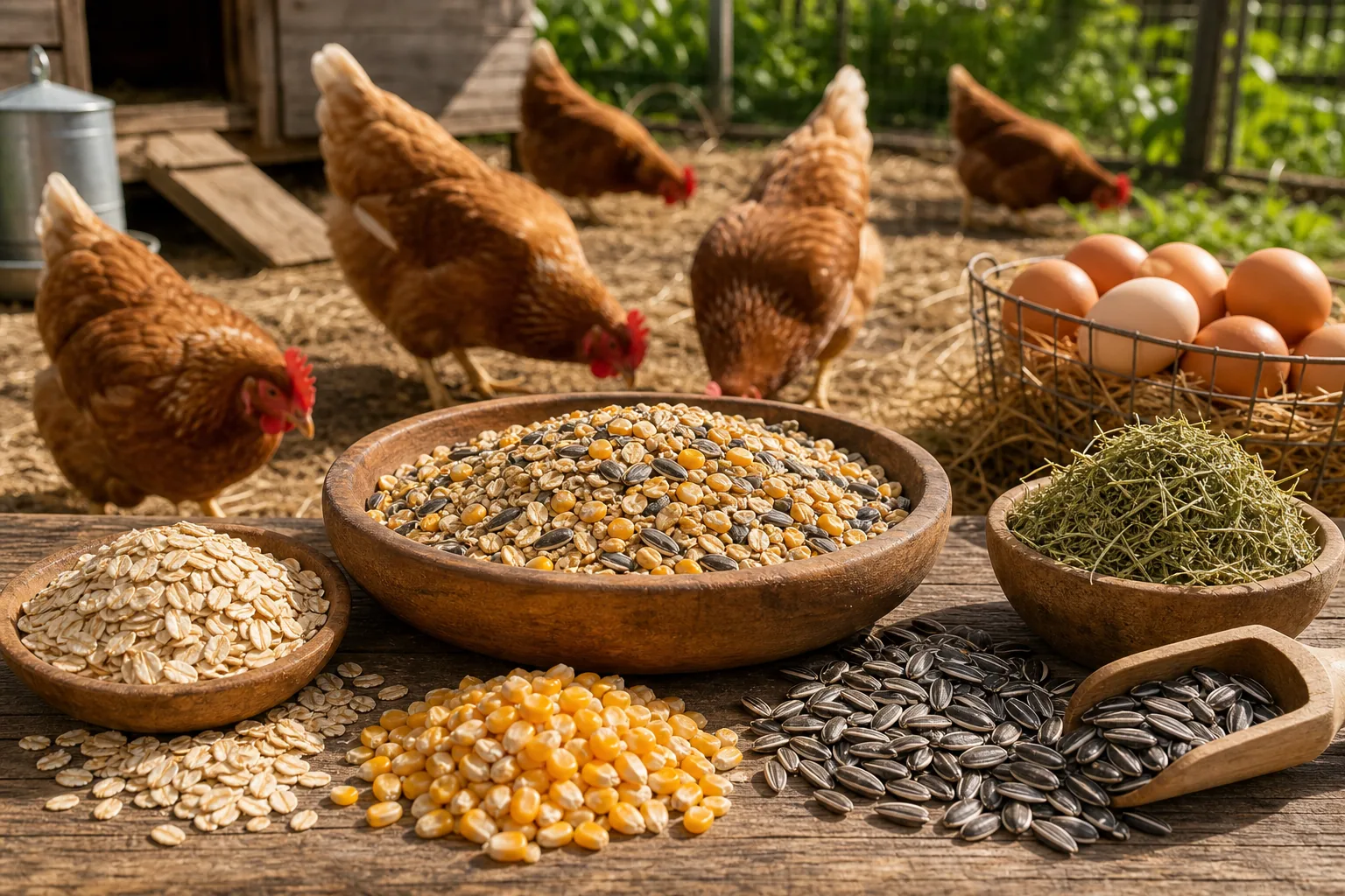 Homemade whole-grain mix: visual reference for 6. Homemade whole-grain mix , oats, corn, sunflower seeds, and alfalfa