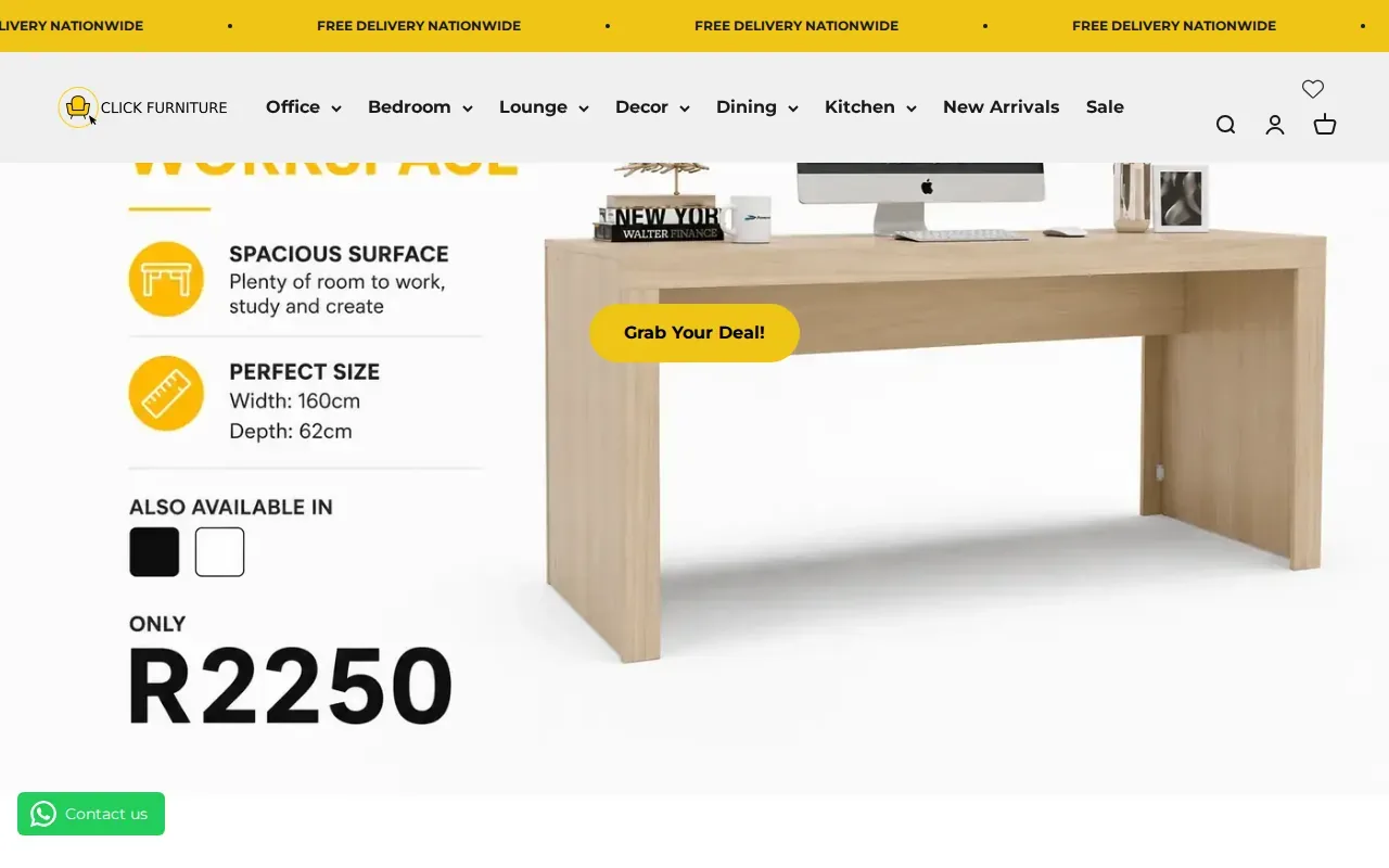 Screenshot of the Click Furniture website