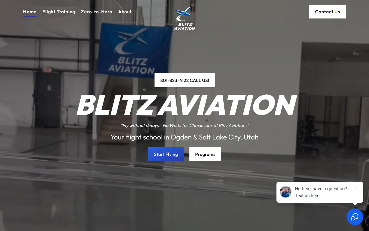 Screenshot of the Blitz Aviation website