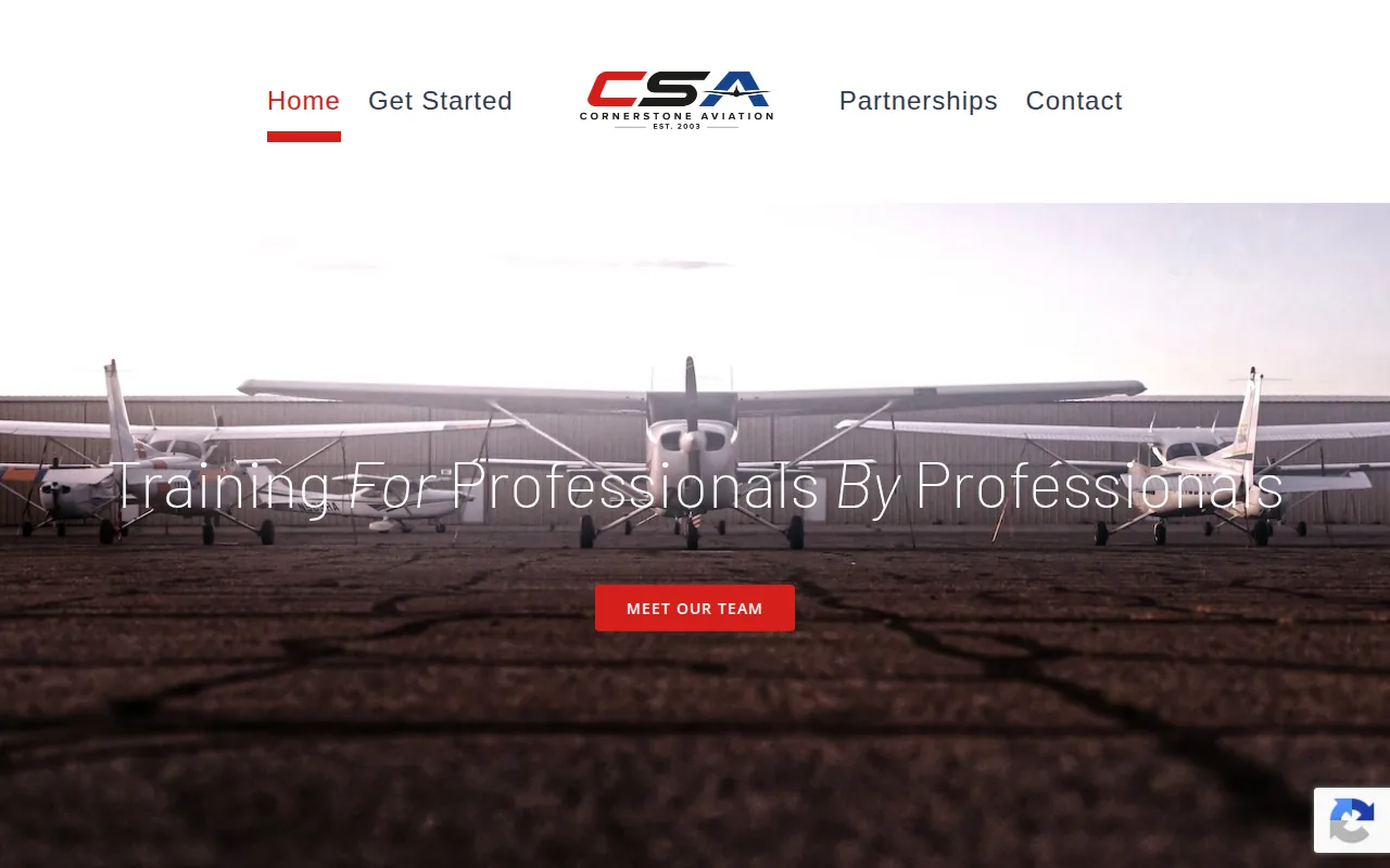 Screenshot of the Cornerstone Aviation website