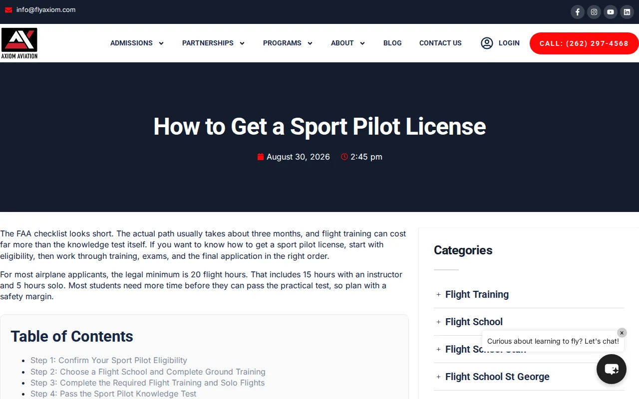 Screenshot of the Axiom Aviation website