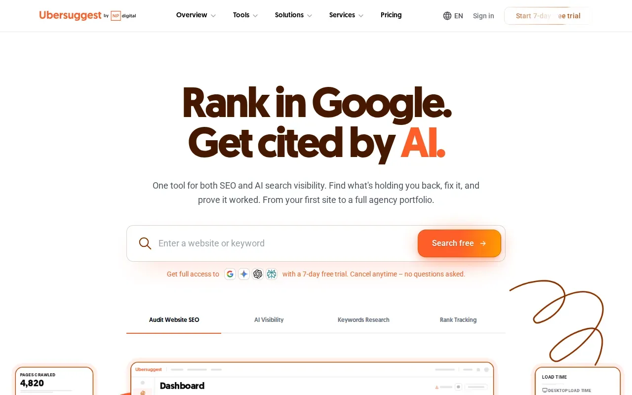 Screenshot of the Ubersuggest website