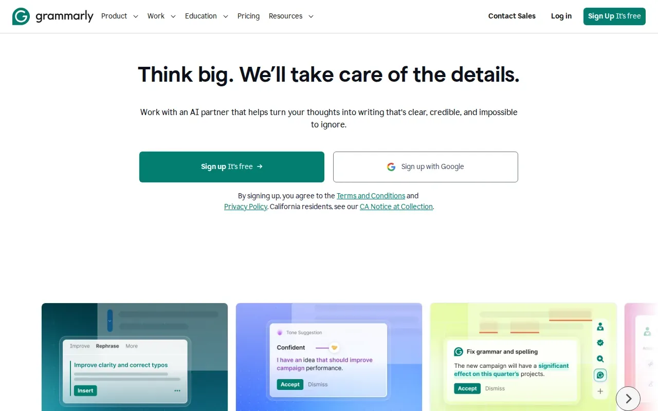 Screenshot of the Grammarly website