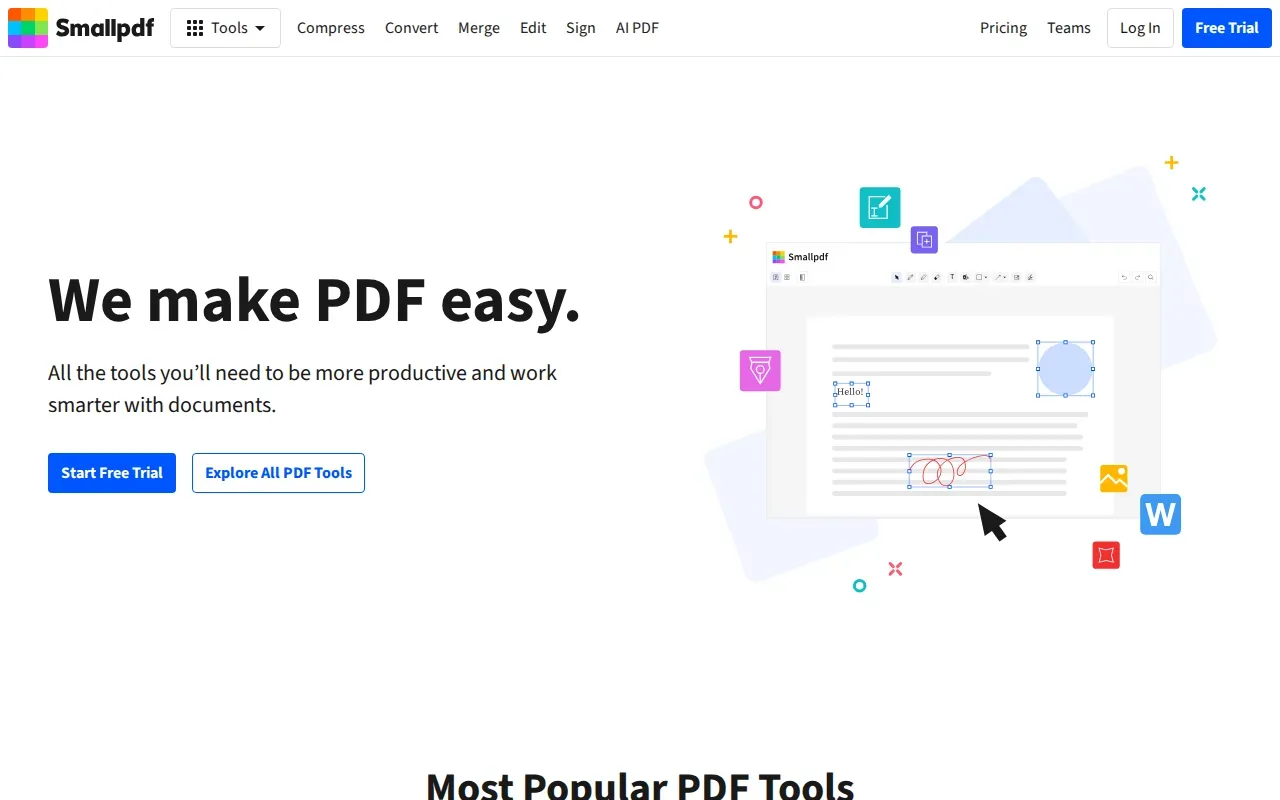 Screenshot of the Smallpdf website