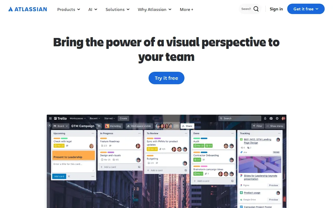 Screenshot of the Trello by Atlassian website
