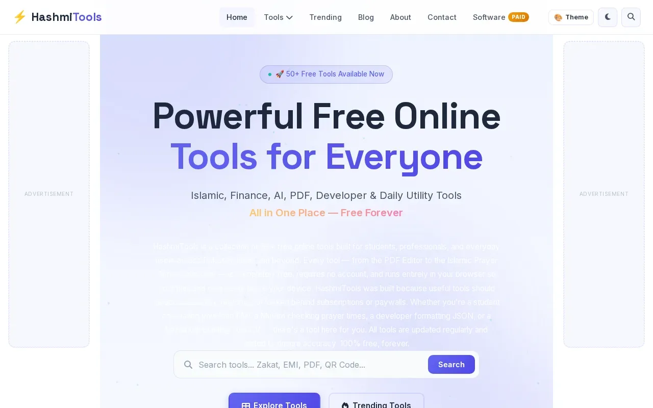 Screenshot of the HashmiTools website