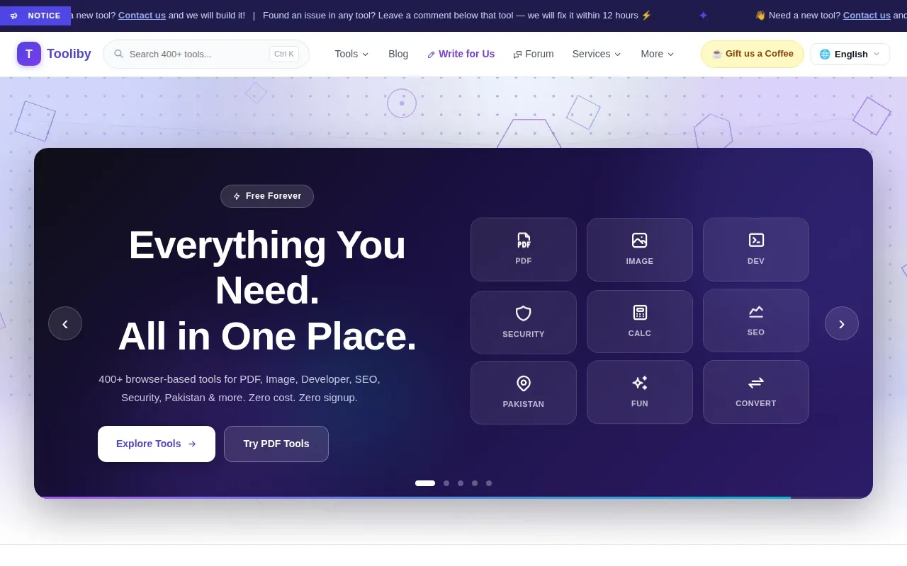 Screenshot of the Tooliby website