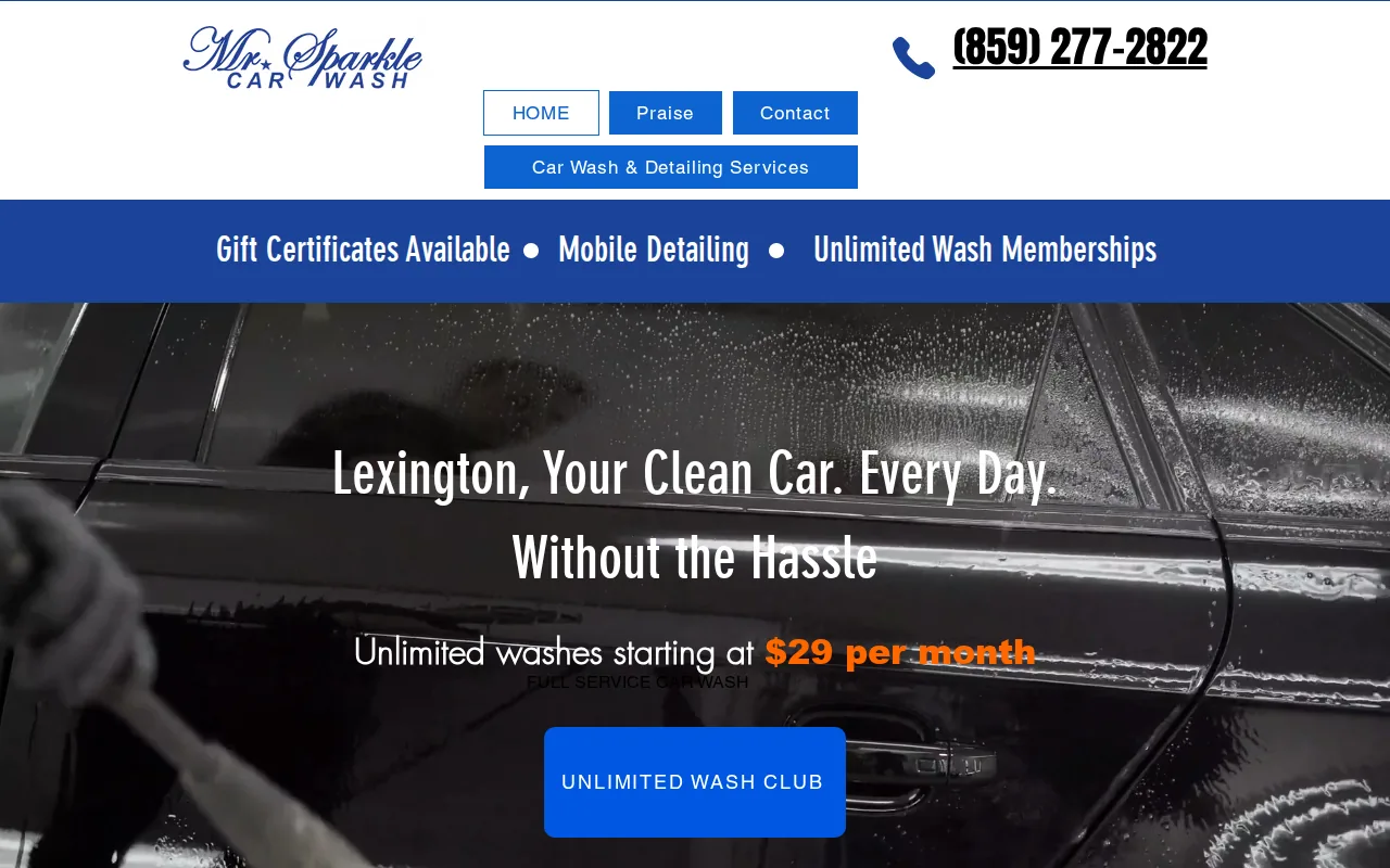 Screenshot of the Mr Sparkle Car Wash website