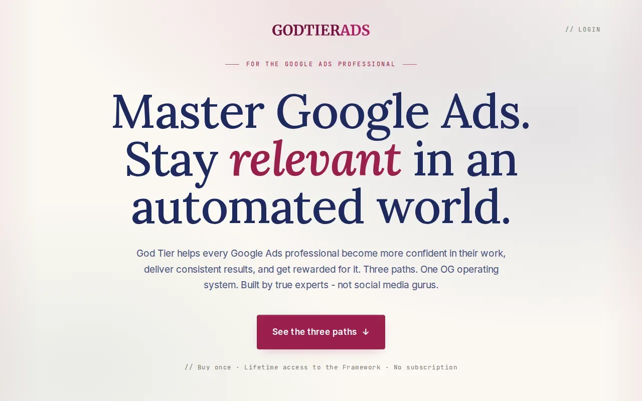 Screenshot of the God Tier Ads by Ed Leake website