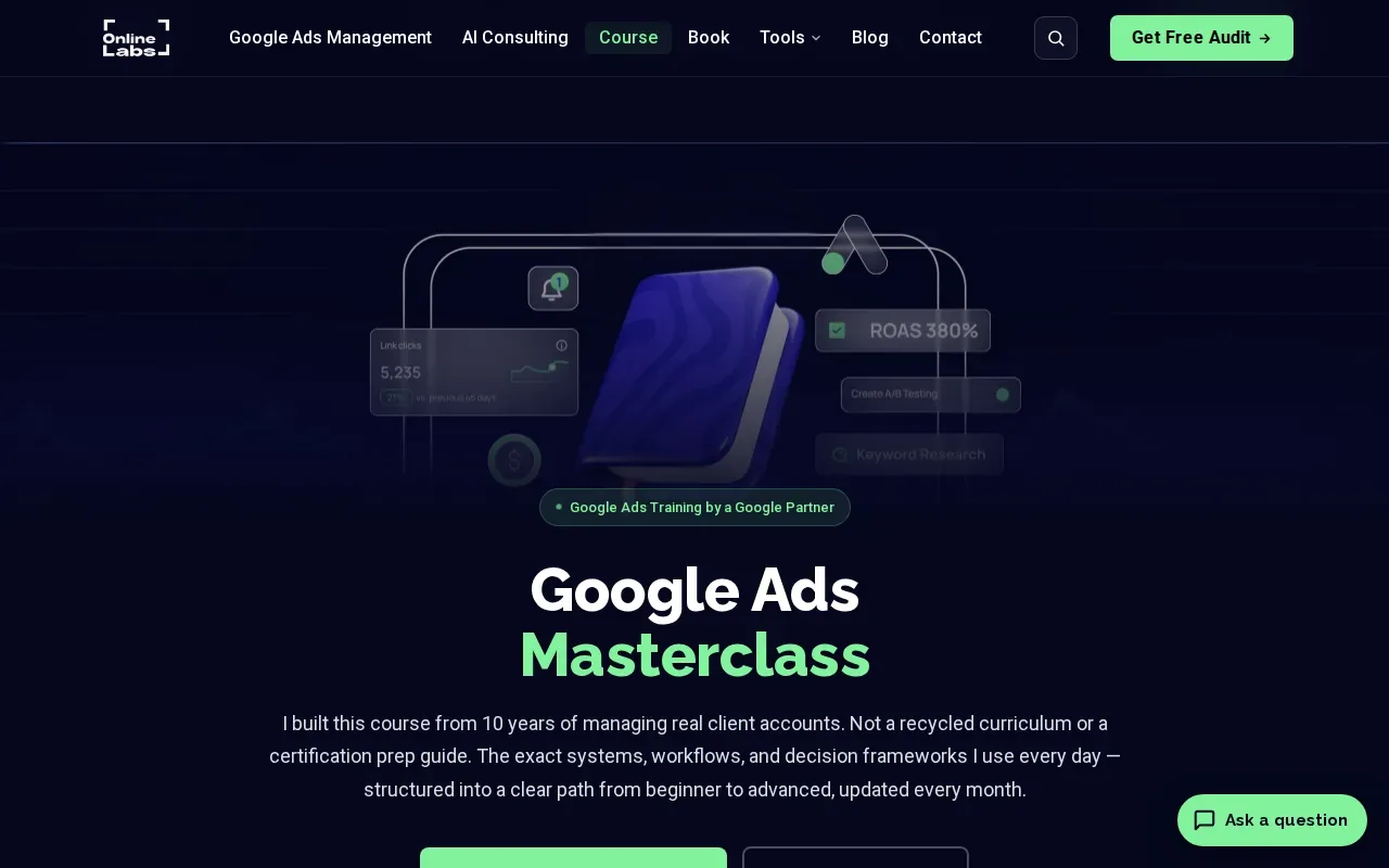 Screenshot of the Online Labs Masterclass website