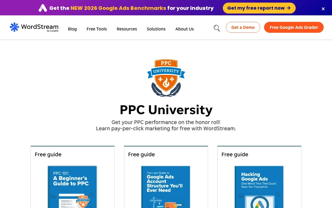 Screenshot of the PPC University by WordStream website