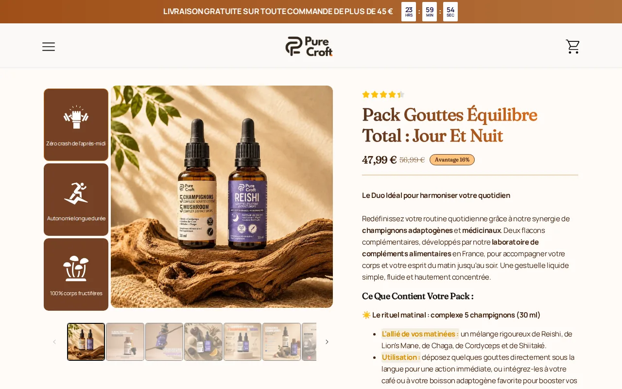 Screenshot of the Pack Gouttes Équilibre Total website