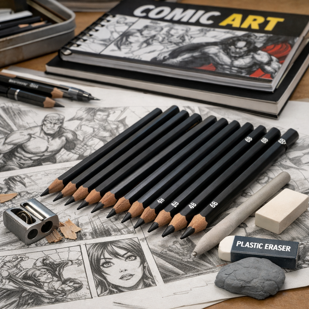 A photorealistic image related to best-graphite-pencils-for-comic-art. Alt: best-graphite-pencils-for-comic-art
