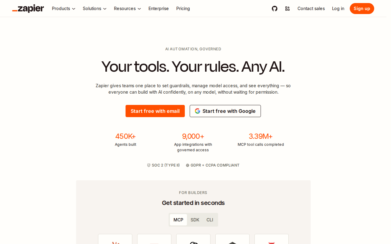 Zapier homepage screenshot