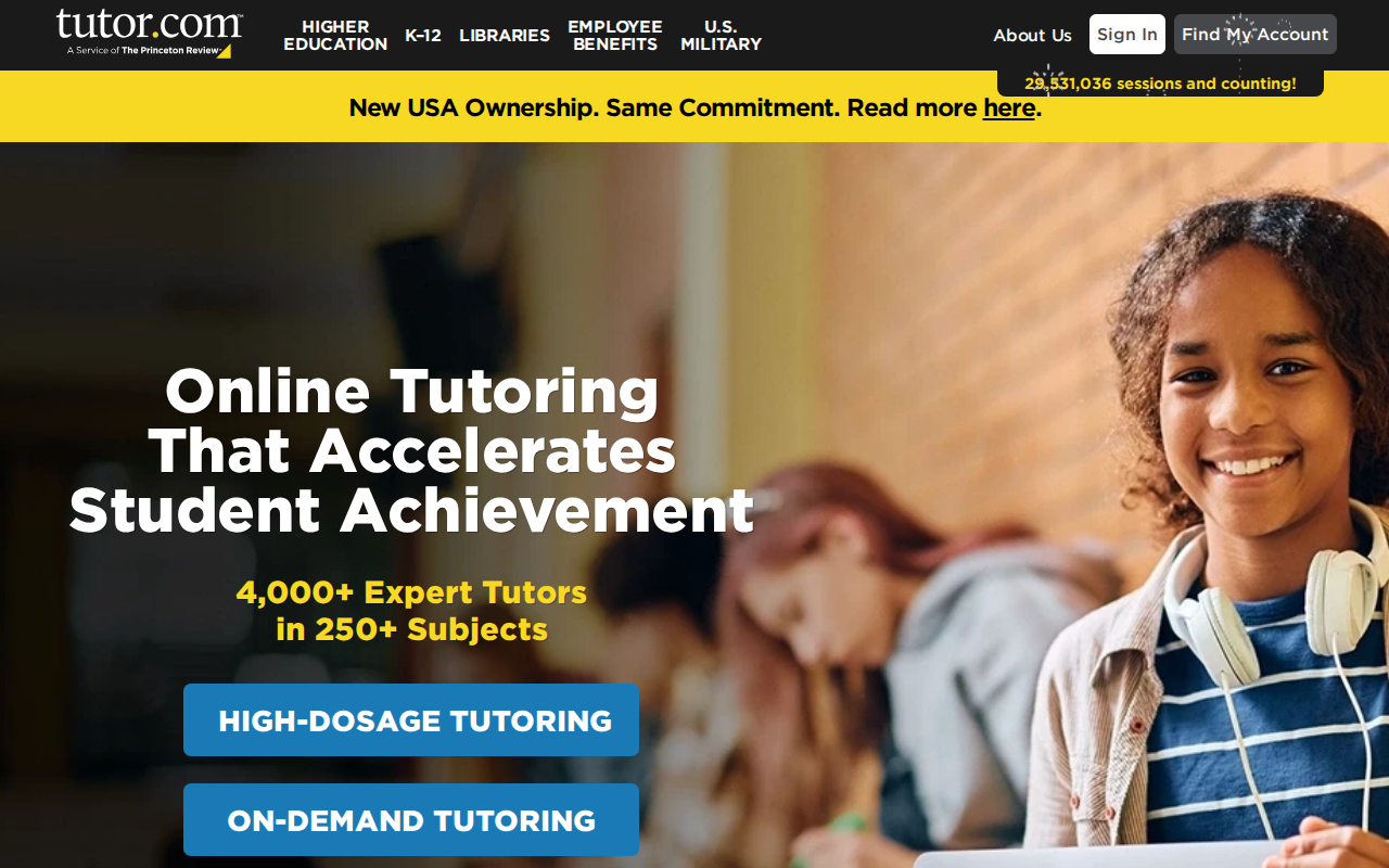 Tutor.com homepage screenshot