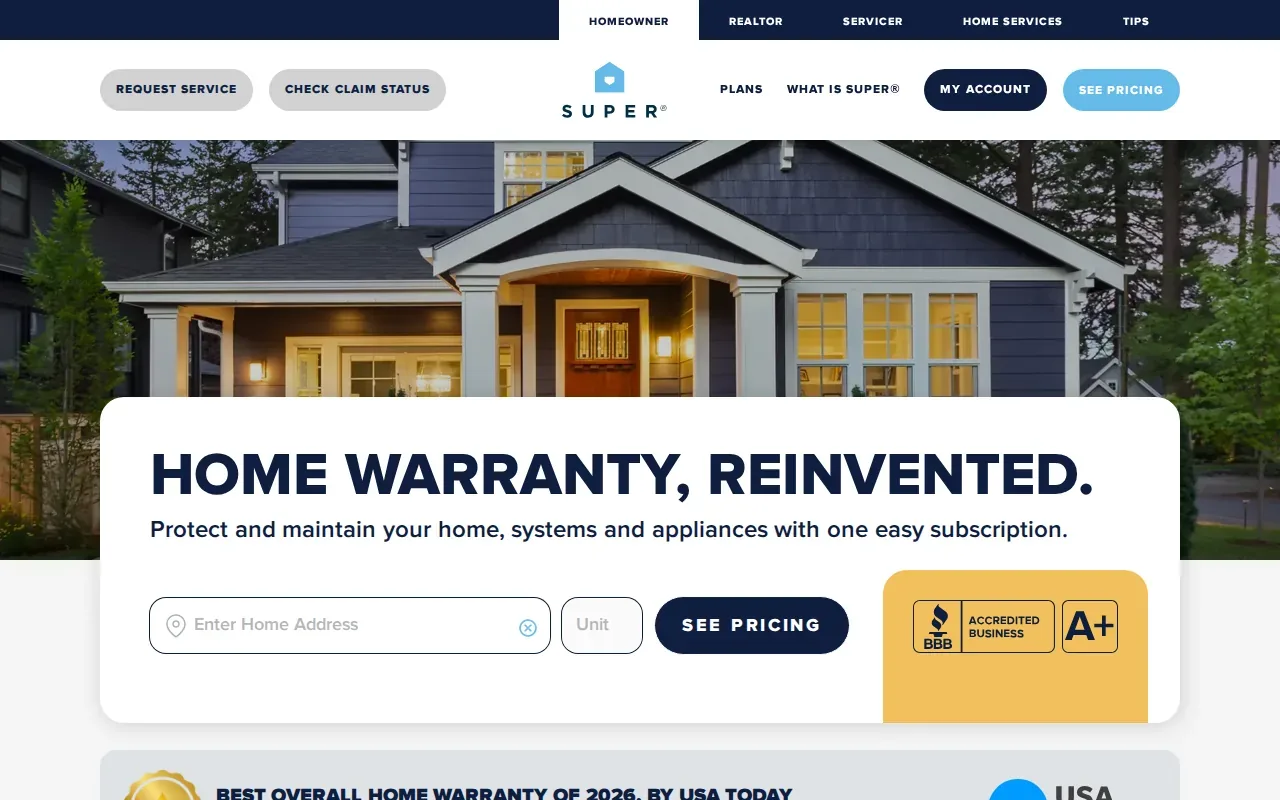 Screenshot of the Super Home Warranty website