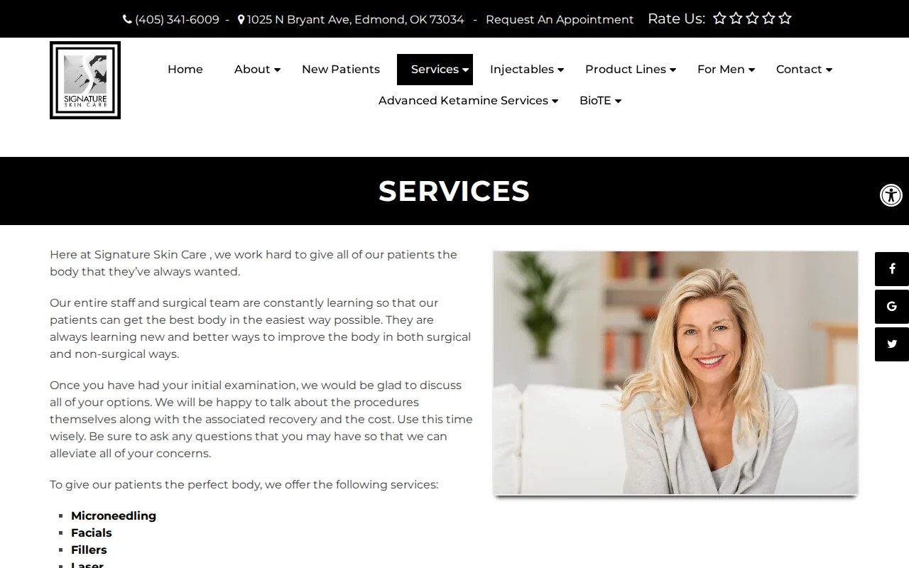 Screenshot of the Signature Skin Care website
