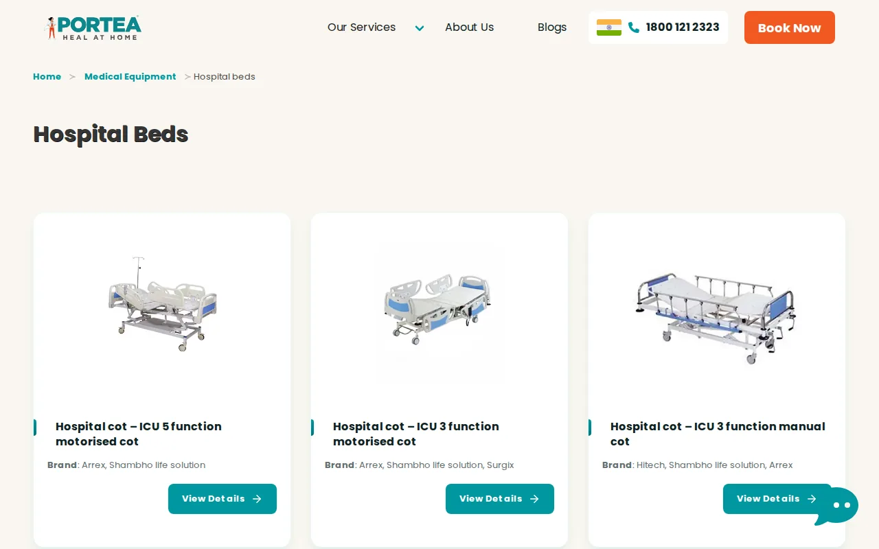 Screenshot of the Portea website