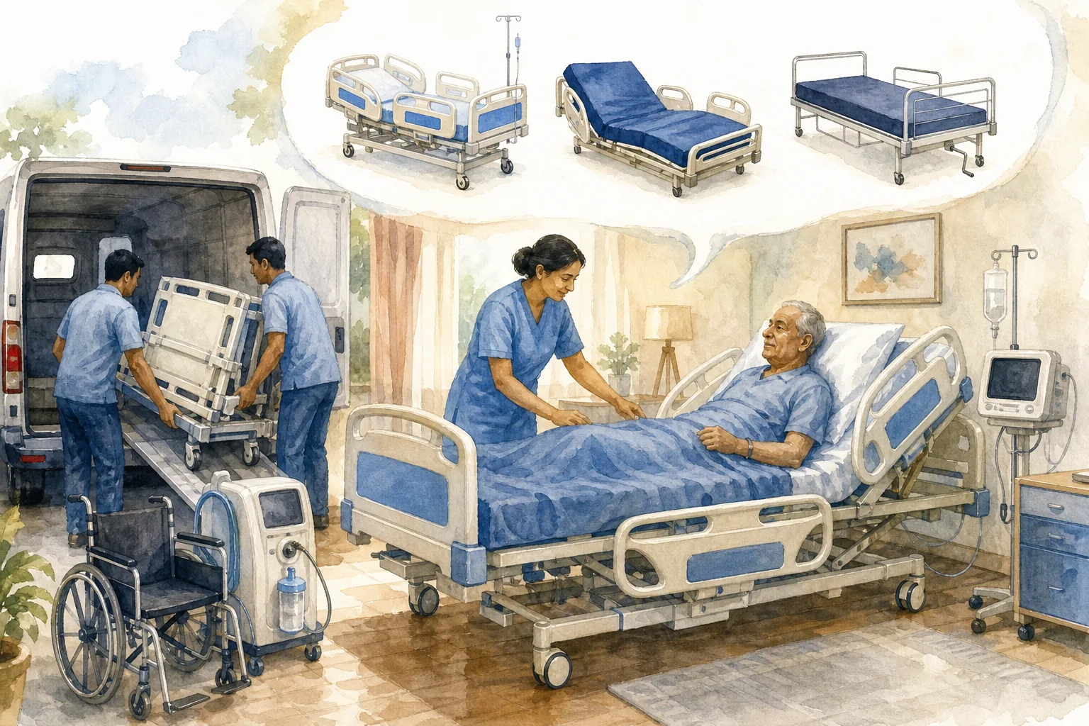 Illustration for ICU and Semi-Fowler bed rental providers