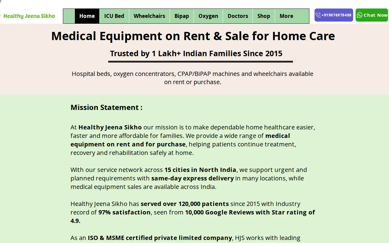 Screenshot of the Recliner hospital bed rental providers website