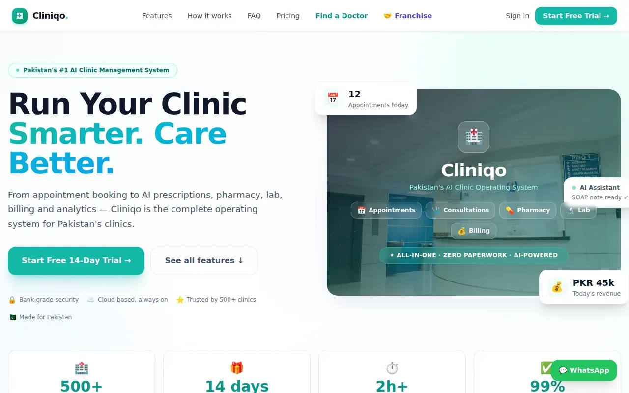Screenshot of the Cliniqo website
