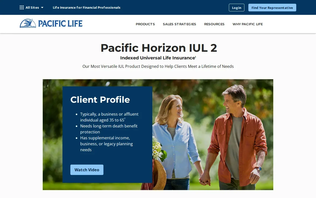 Screenshot of the Pacific Horizon IUL 2 website