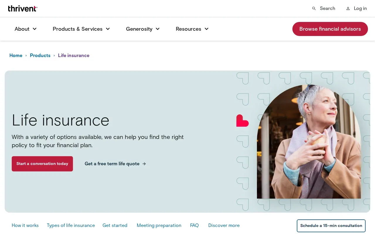 Screenshot of the Indexed Universal Life Insurance by Thrivent website