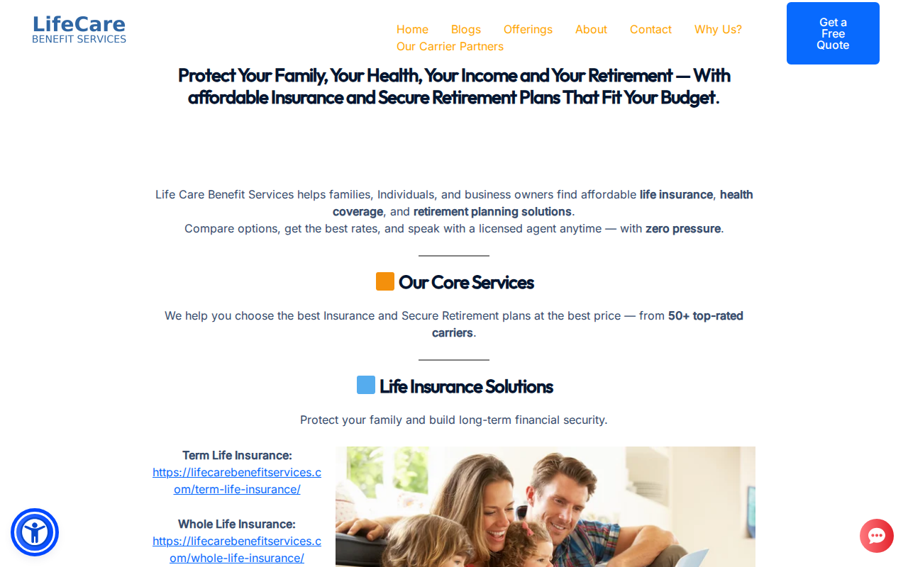 Life Care Benefit Services homepage screenshot