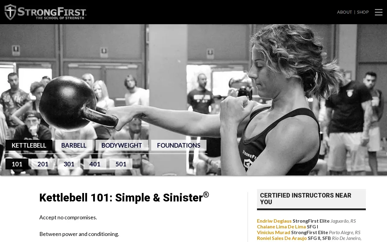 Screenshot of the Simple & Sinister by StrongFirst website