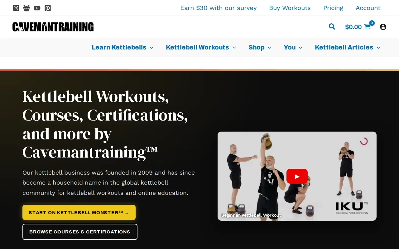 Screenshot of the Cavemantraining website