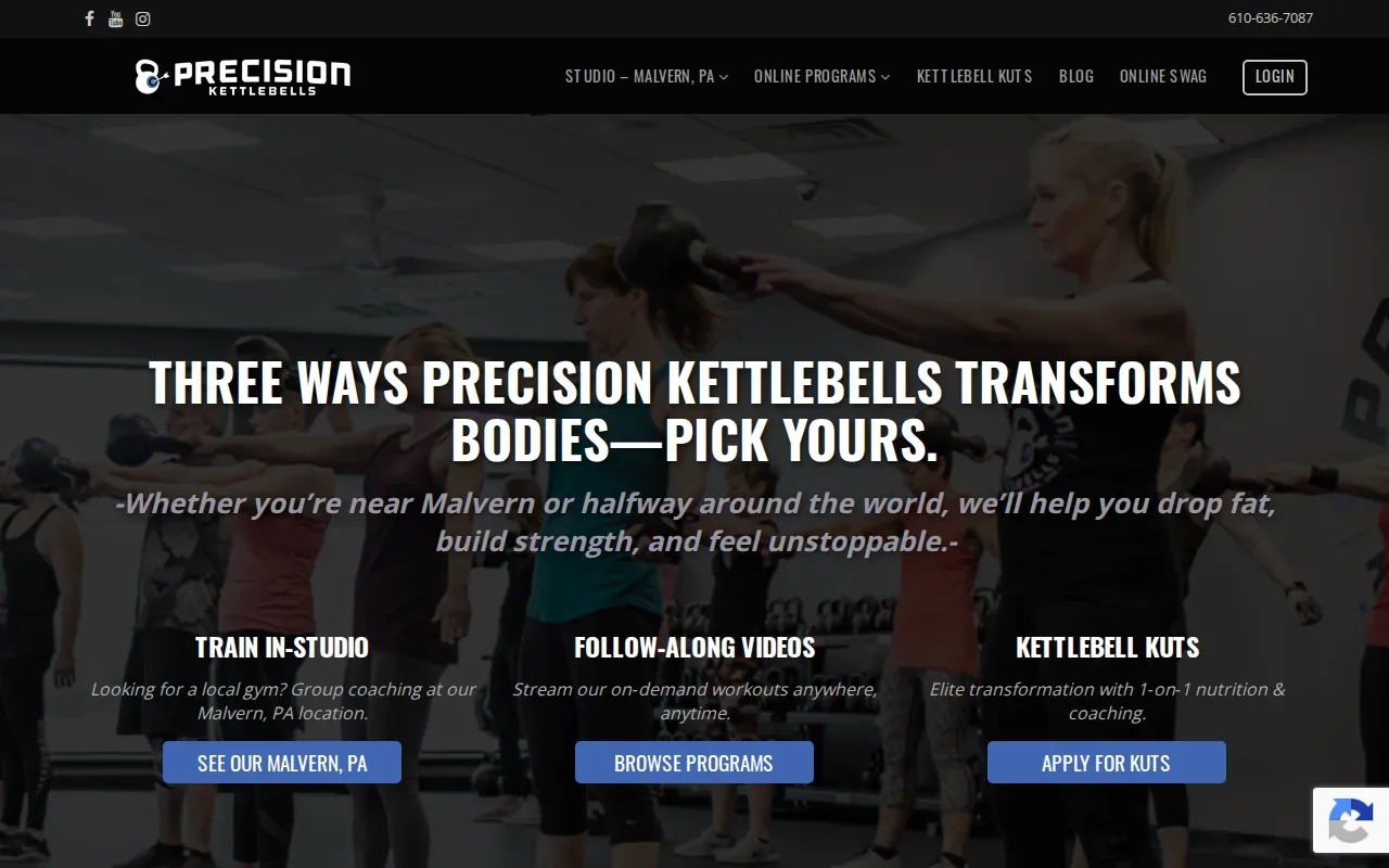Screenshot of the Precision Kettlebells website
