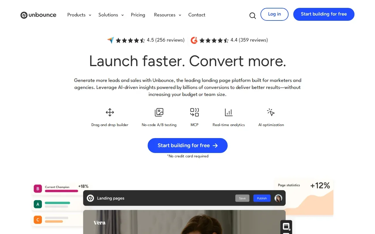 Screenshot of the Unbounce website
