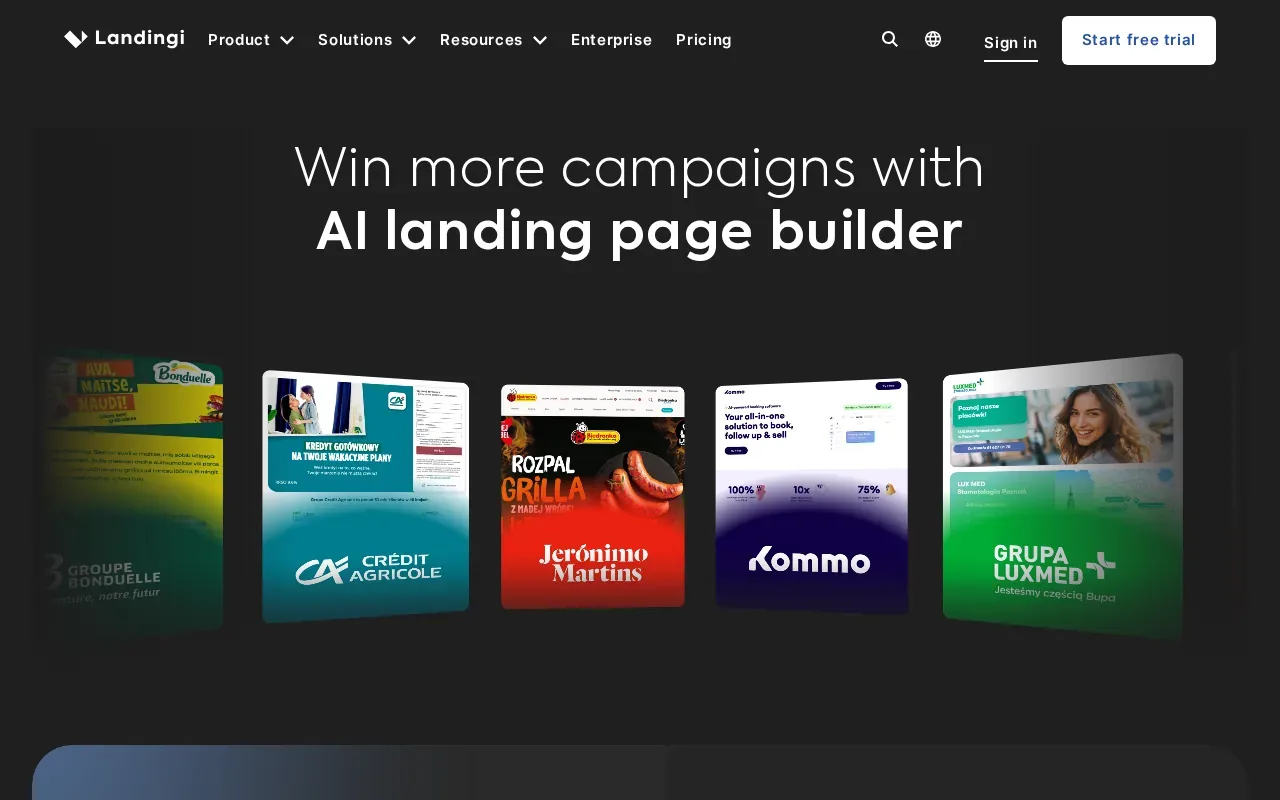 Screenshot of the Landingi website