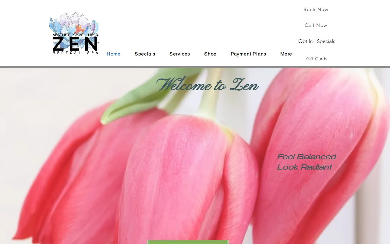 Screenshot of the Zen Aesthetics & Wellness website
