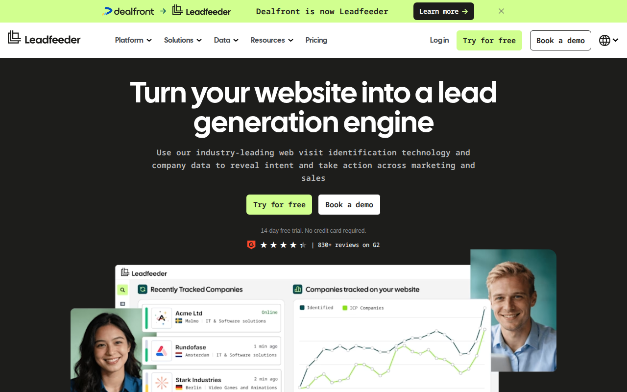 Leadfeeder homepage screenshot