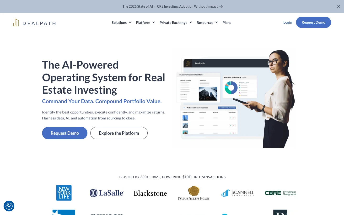 Screenshot of the Dealpath AI Extract website