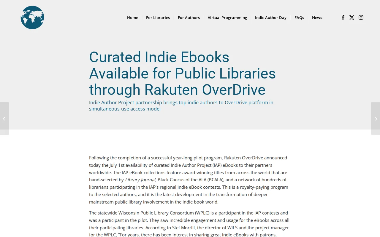 Screenshot of the Indie Author Project (IAP) website