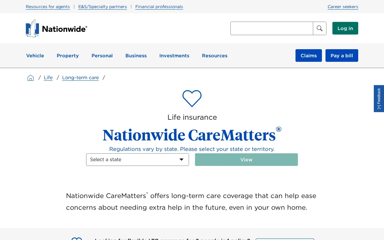 Screenshot of the Nationwide CareMatters II website