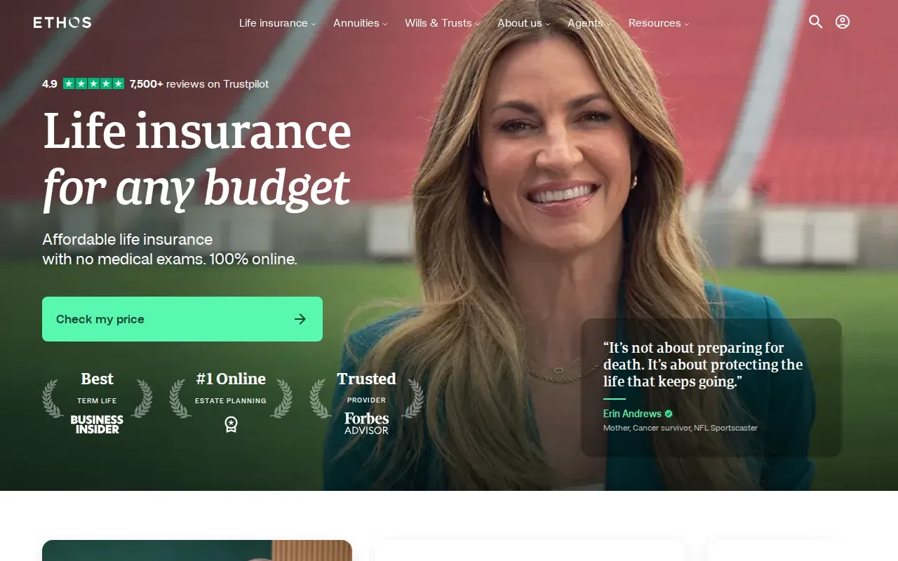 Screenshot of the Ethos website
