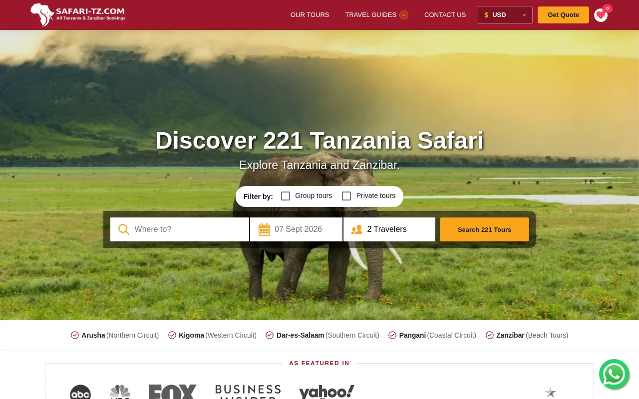 Screenshot of the Safari-TZ.com website