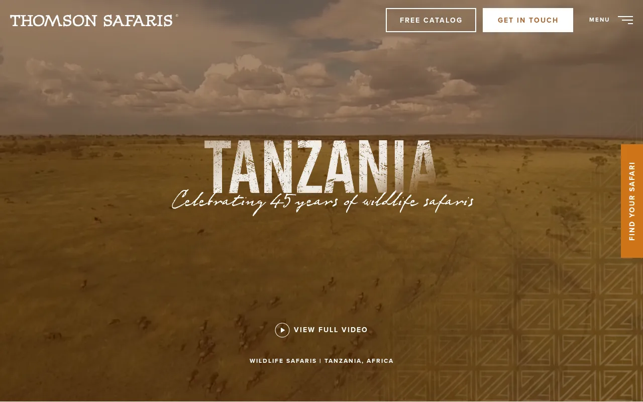 Screenshot of the Thomson Safaris website