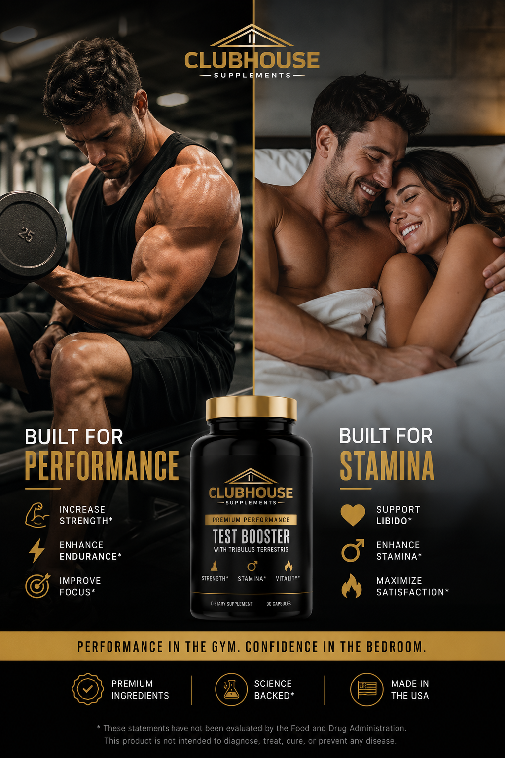 A photorealistic scene of a male athlete in a gym, holding a water bottle and a supplement capsule, with a training plan on the floor. Alt: Athlete incorporating stamina supplement into daily workout routine.