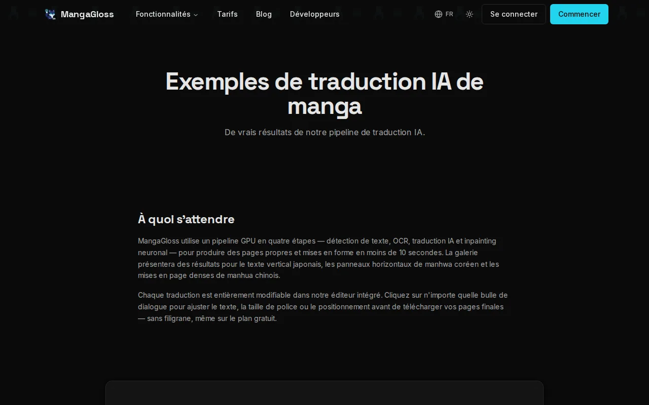Screenshot of the MangaGloss website