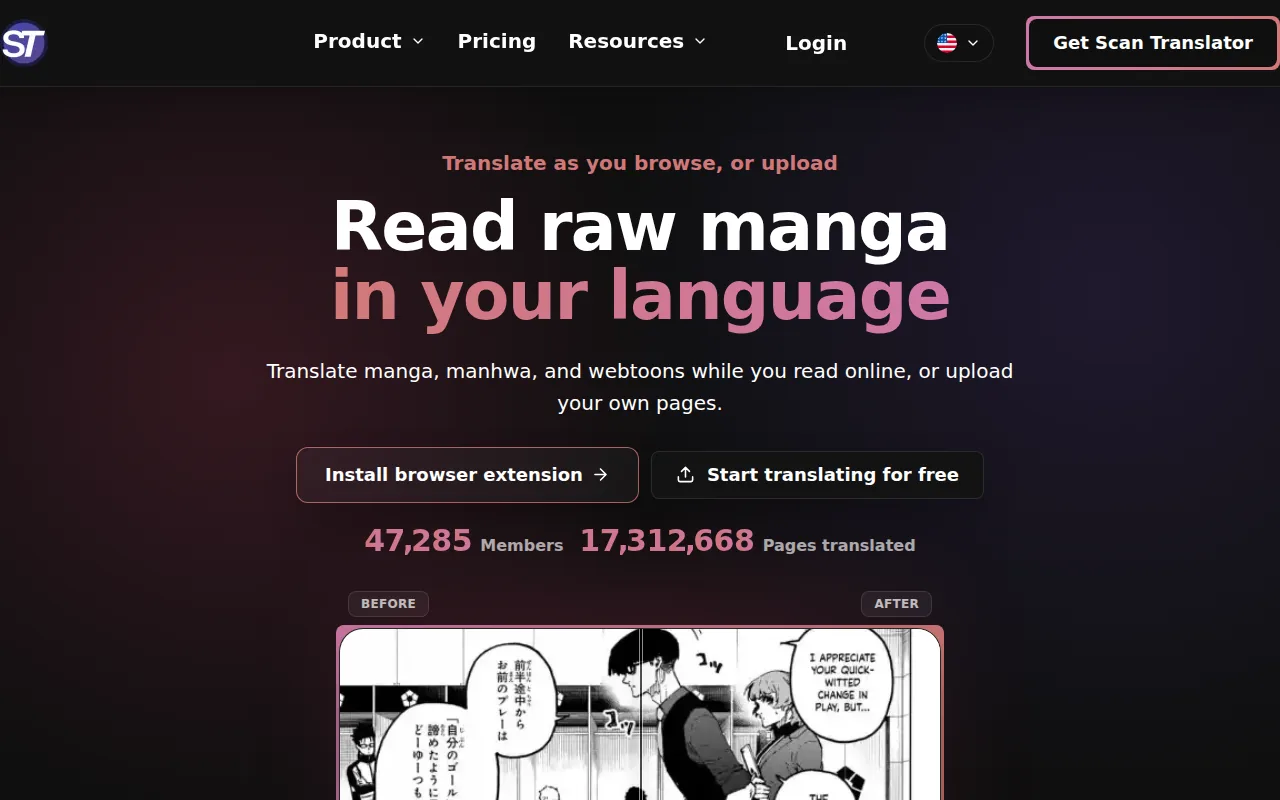 Screenshot of the Scan Translator website