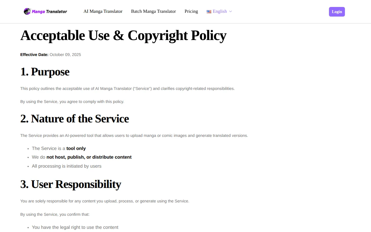 Screenshot of the AI Manga Translator website