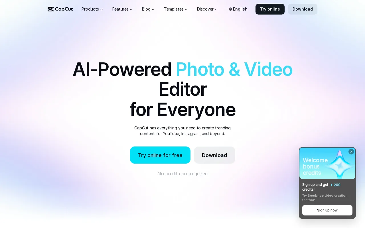 Screenshot of the CapCut website