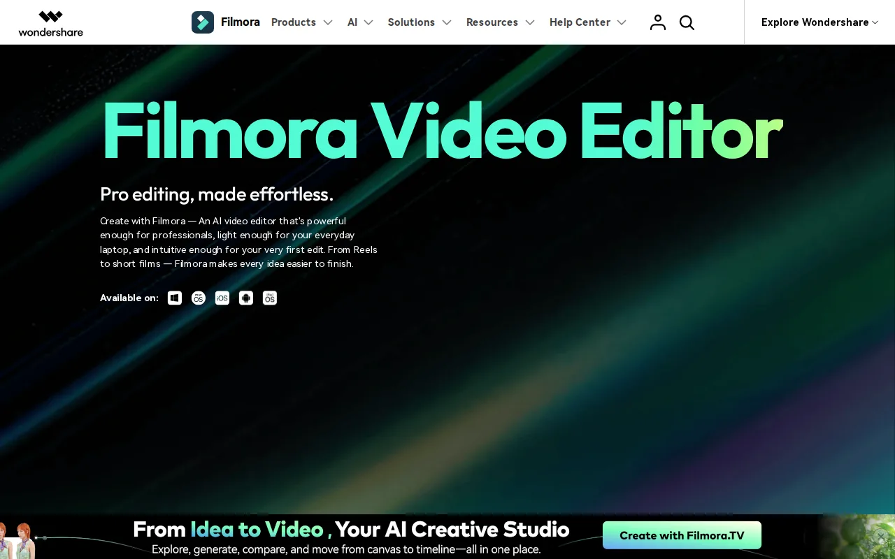 Screenshot of the Filmora website