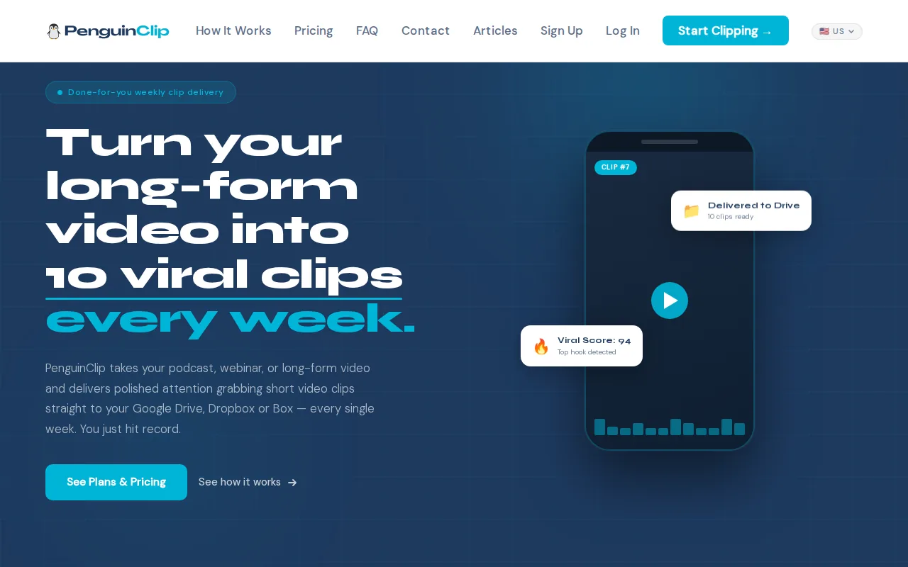 Screenshot of the PenguinClip website