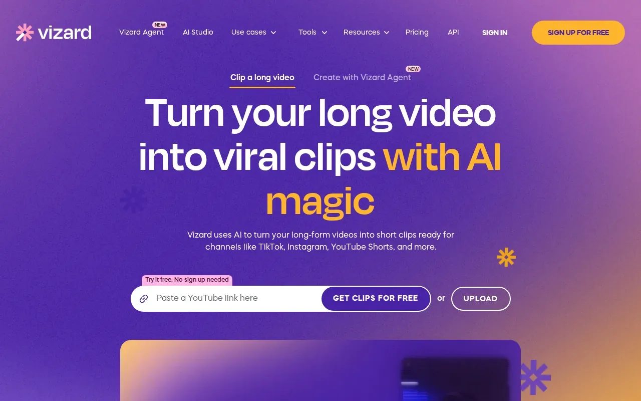 Screenshot of the Vizard.ai website